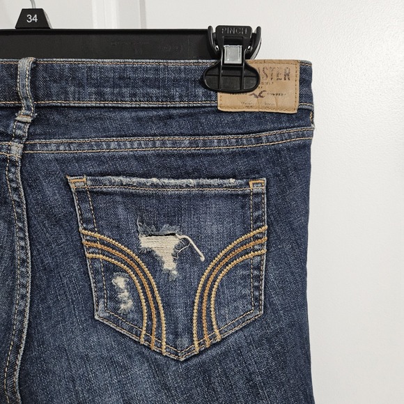 Y2K Hollister Cut-Off Low-Rise Jean Shorts Juniors 7R Blue Thrashed Grunge Boho - Picture 8 of 9